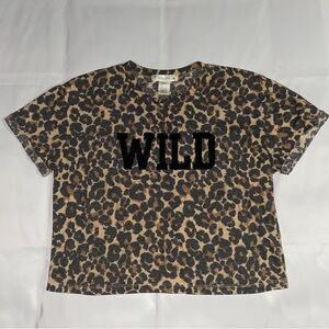 Youth In Revolt Wild Cheetah Print Short Sleeve Tan/Black Cropped Tee